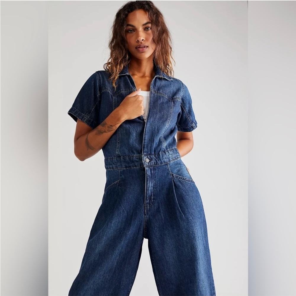 Free People Dark Blue Denim Overalls - Picture 3 of 6